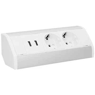 Afbeelding van ORNO GM 9003/W G(GS) Hoekcontactdoos 2 Voudig met Kinderbeveiliging + x USB Oplader 45 Opbouwmontage