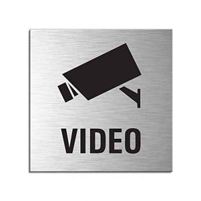 Afbeelding van Bordje Videobewaking 120 x 120mm Aluminium RVS look zelfklevend Nr.17152 S