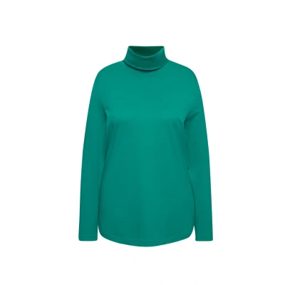 Afbeelding van Ulla Popken Dames grote maten plus size shirt, rolkraag, slim, lange mouwen, smaragd groen., 54/56 NL