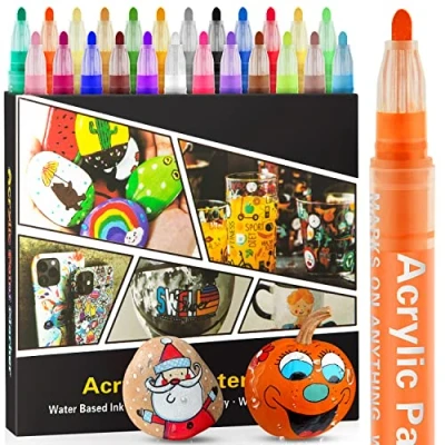 Afbeelding van Dubbele tip acrylverfstiften, met fijne punt, 24 kleuren waterdichte verfpennen voor rotsschilderij, steen, keramiek, glas, hout, stof, canvas, porselein, metaal, niet giftig en geen geur