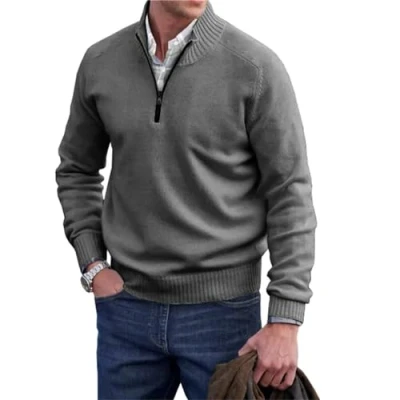 Afbeelding van heren kasjmier rits basic trui, kwart gebreide ronde hals Gary, 4XL