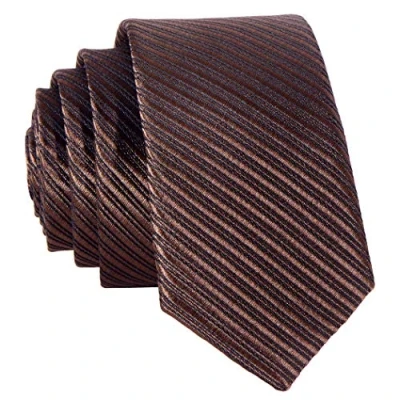 Afbeelding van DonDon smalle bruin donkerbruine gestreepte stropdas 5 cm handgemaakt