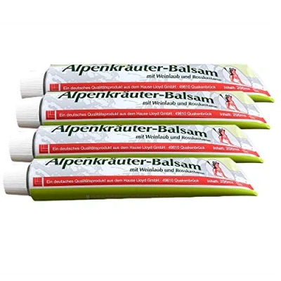 Afbeelding van Lloyd Alpenkruidenbalsem, sportbalsem, kruidencrème, massagecrème, kruidenbalsem met wijnbladeren en paardenkastanje, 4 x 200 ml