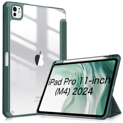 Afbeelding van FINTIE Hybride hoes compatibel met iPad Pro 11&quot; (2024) M4, [Ingebouwde potloodhouder] Schokbestendige transparante achterkant, automatisch waken/slapen, middernachtgroen