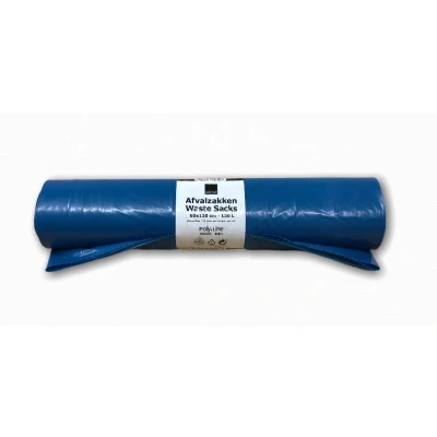 Afbeelding van LDPE Afvalzak Blauw 80 x 110 cm T60 / 43 micron 130 liter 100% Gerecycled 10 rollen per doos