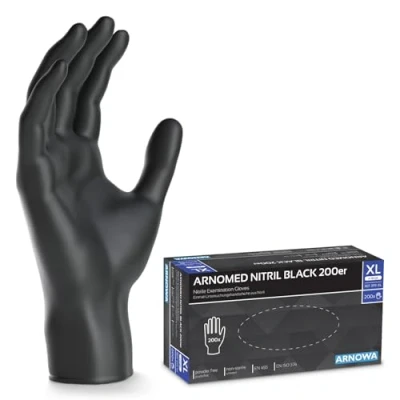 Afbeelding van ARNOMED wegwerphandschoenen zwart, XL, nitril handschoenen met 200 stuks/doos, poedervrij, latexvrije rubber handschoenen, verkrijgbaar in S, M, L &amp; XL