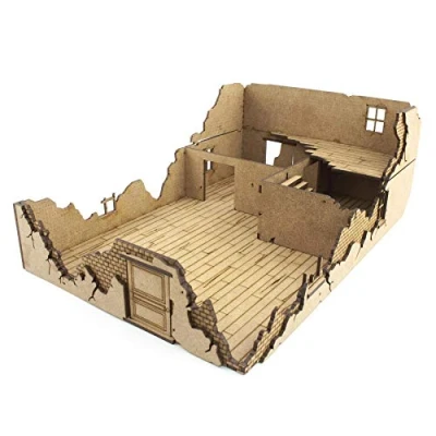 Afbeelding van War World Gaming at MDF Destroyed House 1 28mm Scale WW1 WW2 Wargame Terrain Scenery Building Ruined Normandy Military Battlefield Diorama