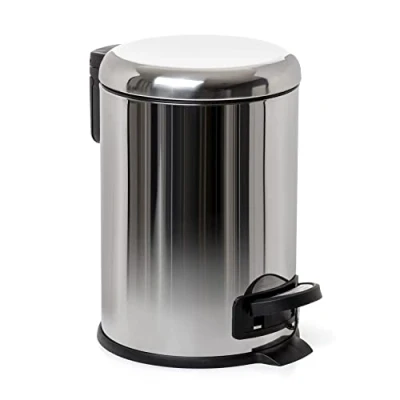 Afbeelding van TATAY Badkamer vuilnisemmer met roestvrij stalen pedaal, 3 l inhoud, uitneembare binnenkant, gevoerde valsluiting, BPA vrij, metallic, afmetingen: 17,5 x 22,5 25 cm