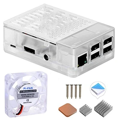 Afbeelding van GeeekPi Raspberry Pi 3 B+ behuizing, behuizing met ventilator, 3B stuks koellichaam voor Model B 3B+/3B/2B (helder)