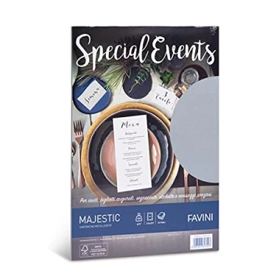 Afbeelding van Parelmoer Glimmend Zilver Special Events Metallic gemetalliseerd papier 10 vel A4 250 g/m2 Majestic kleur Argento Silver 03 FAVINI Made in Italy