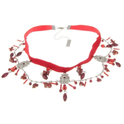 Afbeelding van Behave Choker van velours met bedeltjes steentjes en kraaltjes
