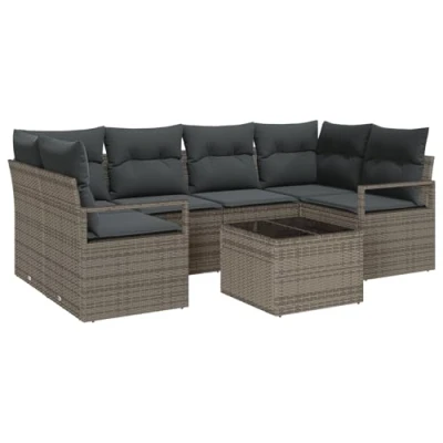 Afbeelding van vidaXL 7 delig Tuin Sofa Set met Kussens Grijs Poly Rattan
