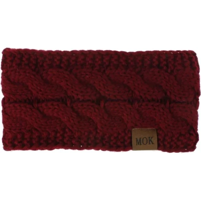 Afbeelding van Warme gebreide fleece gevoerde winter hoofdband, Kleur Bordeaux Rood, Onesize, haarband,