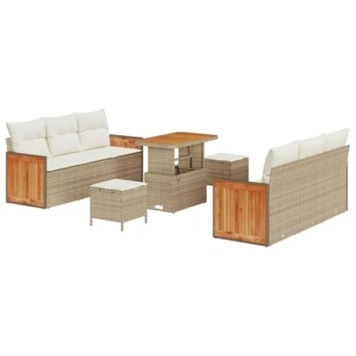 Afbeelding van vidaXL 9 delige tuinzetelset met kussens in beige poly rattan en acacia
