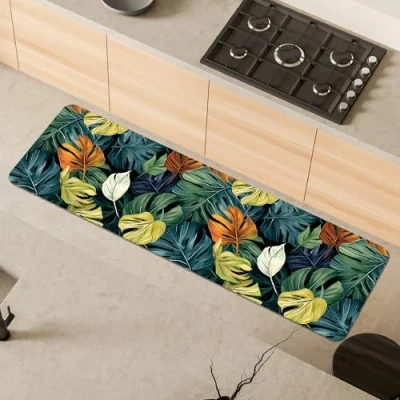 Afbeelding van Comart, Austin Tapijtloper voor keuken en hal, van bedrukt polyester, waterdicht antislip, motief: Peperomia, 50 x 170 cm, machinewasbaar, duurzaam, vervaardigd in Italië
