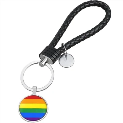 Afbeelding van TRIXES Regenboog sleutelhanger gevlochten lederen lus Pride accessoire veelkleurig Gay LGBTQIA2s+ Day