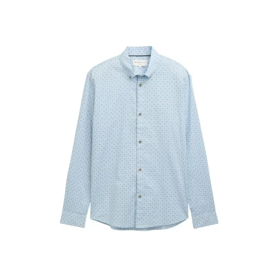 Afbeelding van TOM Tailor Denim Printed Overhemd, Heren, Maat: Small, Light blue navy minimal design