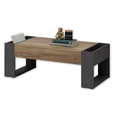 Afbeelding van Stolkom salontafel Lilo met opbergvak, BxHxD 110x41x60 cm 2 opbergvakken, industriële stijl, flagstaff eiken