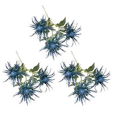 Afbeelding van MISNODE Kunstmatige Eryngium Planten, Blauwe Distel Bloem Boeket Nep Foetidum Simulatie Zee Hulst 3 STKS Kunstbloemen voor Decor Thuis Bruiloft Venster (Blauw)