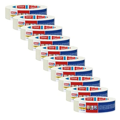Afbeelding van tesa krepp 4348 Standaard 10 stuks schilderstape voor eenvoudig schilderwerk binnenshuis om af te plakken en dekken lichtbeige elk 50 m x 30 mm