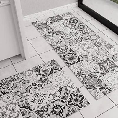 Afbeelding van PETTI Artigiani Italiani Tapijt voor keuken, antislip, wasbaar, loper tapijt, keukenloper, loper, 52 x 380 cm, Vietri zwart, 100% Made in Italy