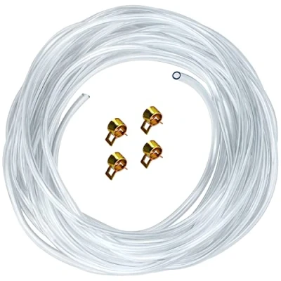 Afbeelding van Pvc slang, 10 m, benzineslang, 4 mm x 6 mm, met slangklemmen voor waterslang, luchtslang, olieslang, brandstofslang, transparant