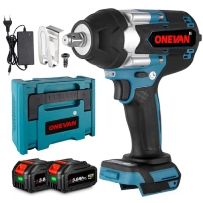 Afbeelding van ONEVAN Accu slagschroevendraaier, 1000 NM, met 2 accu&#039;s 3,0 Ah, borstelloze accuslagschroevendraaier, impact Wrench slagschroevendraaier voor het verwisselen van banden