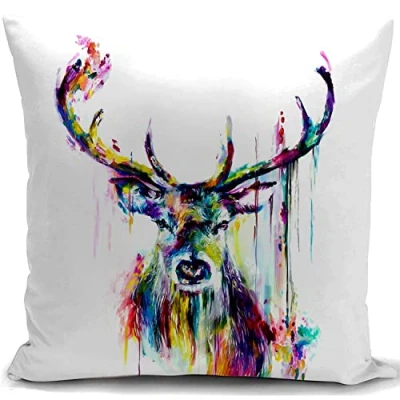 Afbeelding van HUASHUZI Kussenhoes met hertenkop, ornament dierenhert kussensloop, decor thuis voor woonkamer, bank, geschenken, 45 x cm