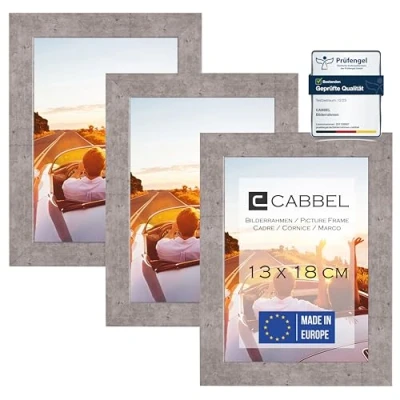 Afbeelding van CABBEL Set van 3 fotolijsten, 13x18 cm, MDF houten lijst in grijs/beton, met onbreekbaar acrylglas