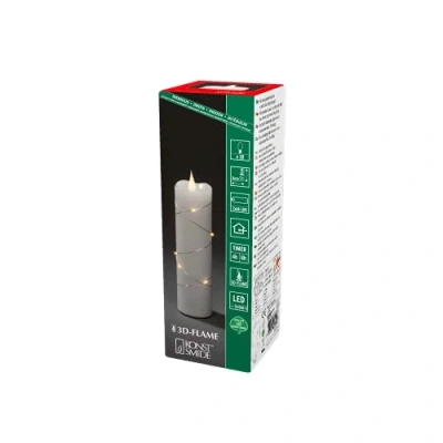 Afbeelding van KONSTSMIDE Led kaars Kerst versiering Ledkaars van echte was wit, met 3D vlam en zilverkleur. Draad omwikkeld (1 delig)