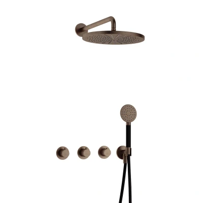 Afbeelding van Hotbath Cobber Regendoucheset IBS70 Verouderd Messing Ronde handdouche 30cm Hoofddouche Wandarm Handouche met wandhouder
