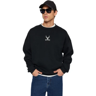 Afbeelding van Trendyol Marineblauwe Oversized/Wijde Snit Ronde Hals Lange Mouw Dieren Geborduurde Sweatshirt Tmnaw24Sw00169