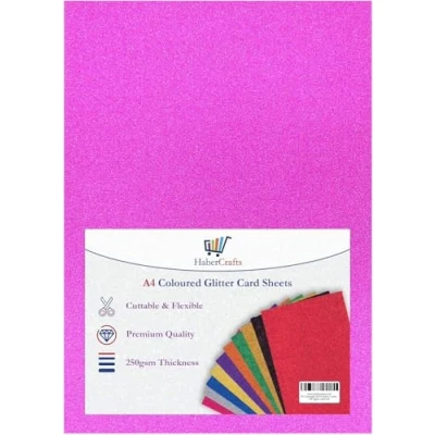 Afbeelding van A4 Helder Roze Glitter Card Papier Niet Schuur Sparkle Craft Sheets 250gsm Bling Crafting Cardstock Zuurvrij (rechts 10 vellen)