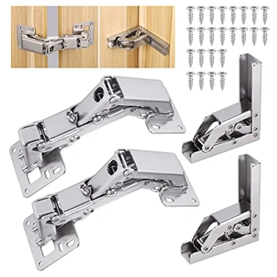 Afbeelding van Zocipro 4 scharnieren voor kasten, 90/170 graden, softclose, inklapbare scharnier plank, met 24 schroeven, hydraulische dempende kast, tafel, kledingkast, deur