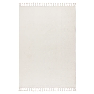 Afbeelding van Lalee Tunis plat geweven vloerkleed uni effen tapijt laagpolig met grote franjes tijdloos 200x290cm ivoor gebroken wit
