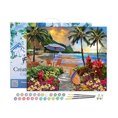 Afbeelding van Figured&#039;Art Schilderen op Nummer Volwassenen met lijst Onder de kokospalmen Handwerk acrylverf Kit DIY Compleet 40x50cm Canvas al ingelijst