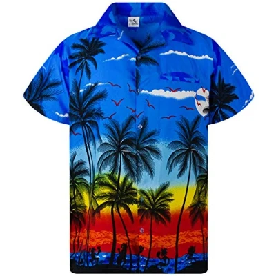 Afbeelding van Funky Hawaiiaans Overhemd, Hawaii Korte Mouw, Beach, Blauw, XL
