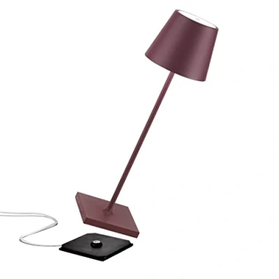 Afbeelding van [Amazon Exclusive] Zafferano Poldina Pro, Draadloze LED Tafellamp Oplaadbaar, Touch Dimmer, IP65 Binnen/Buitengebruik, Lange Levensdruu, Aluminium, H38cm, met USB Multi Oplader (EU,VK,VS) Bordeaux