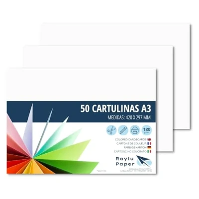 Afbeelding van Raylu Paper® A3 50 stuks, 180 g/m², 420 x 297 mm, gekleurde dozen met soft touch, perfect voor verband, kantoor, tekenen en knutselen (wit)