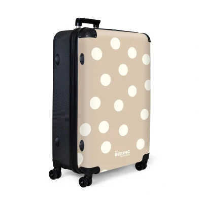 Afbeelding van NoBoringSuitcases.com® Koffer groot Reiskoffer lichtgewicht Beige met witte stippen Rolkoffer 4 wielen Grote trolley XL 98 liter bagage