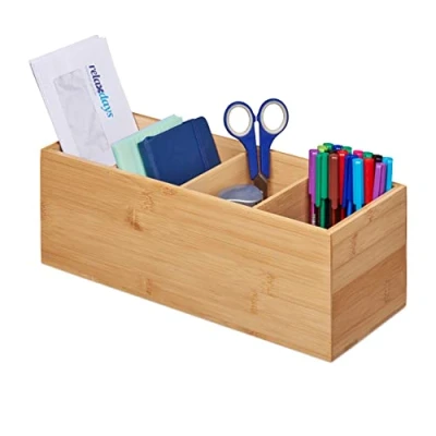 Afbeelding van Relaxdays bureau organizer pennenbak 4 vakken bestekhouder bakjes
