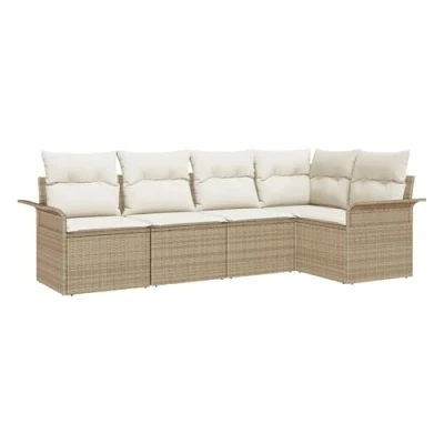 Afbeelding van vidaXL 5 delige tuinsofa set met kussens beige poly rattan, 2 zit rattan