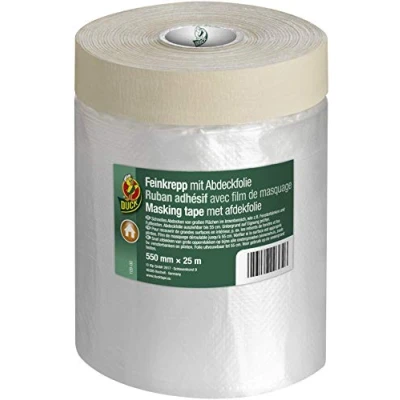 Afbeelding van DUCK Fijne crêpe met afdekfolie 109 00 schilderfolie crêpeband voor binnen schilderskapband schilderen en lakken 550 mm x 25 m