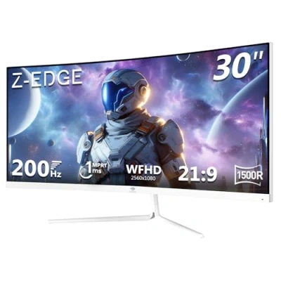 Afbeelding van Z Edge Gaming Monitor Gebogen Witte 30&#039;&#039; 200Hz, 1ms, 2560x1080, FreeSync, Scherm PC White Ultrabrede 21:9, Verstelbare Kanteling, 1500R VA, 2xHDMI2.0 &amp; 2xDP1.4, RGB, VESA 75*75mm(DP kabel meegeleverd)
