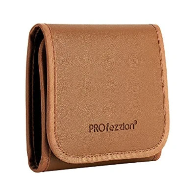 Afbeelding van PROfezzion Lens Filter Pouch, Beschermende Case 3 Pocket met Microfiber Reinigingsdoek voor Canon Sony Nikon, Camera Filters Portemonnee Bruin