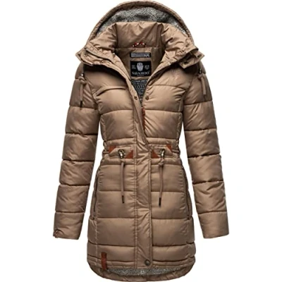 Afbeelding van Navahoo Daliee Winterjas voor dames, gewatteerde jas, korte warm gevoerd, afneembare capuchon, XS XXL, taupe, XL