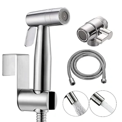 Afbeelding van ABSOK Handdouche, handbediend bidet toiletsproeier met dubbele modus (jet/stream kraandispenser, slang en haaktoilet of wandhouder, wc opzetstuk van roestvrij staal