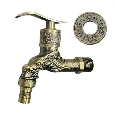 Afbeelding van Vintage Waterkraan,Drakengesneden Waterkraan, Messing Wasmachine Kraan, Tuin Hendel Kraan Klep,Badkamer Muurmontage Outdoor Koude Tap