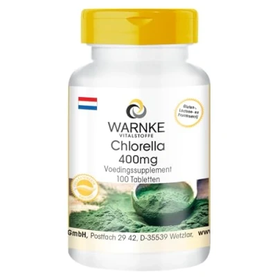 Afbeelding van Chlorella tabletten 400mg zuiver vulgaris algenpoeder met chlorofyl veganistisch zonder toevoegingen 100 Warnke Vitalstoffe Duitse apothekerskwalitei