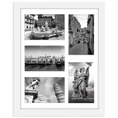 Afbeelding van Americanflat 11x14 collage fotolijst in wit met vijf 4x6 beeldschermen versplinterbestendig glas horizontale en verticale formaten voor muur